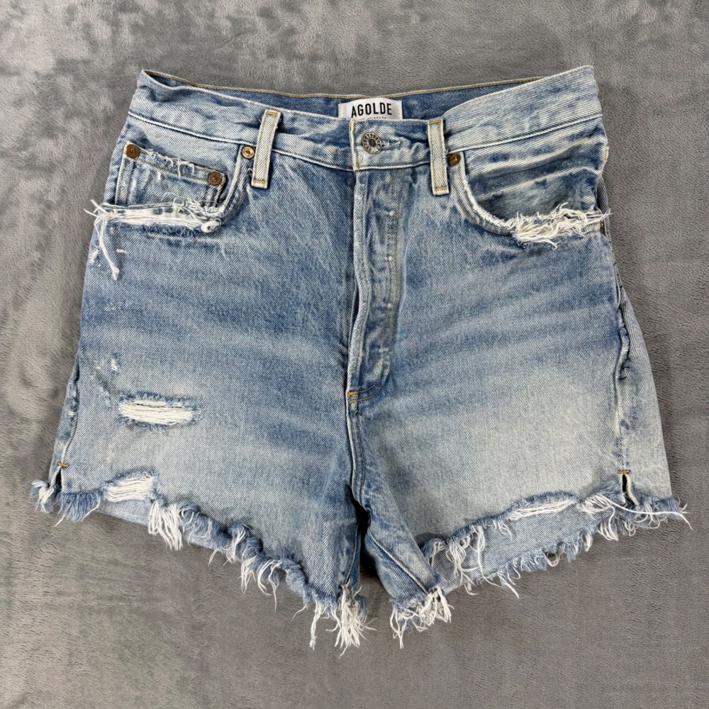 AGOLDE Parker Cut Off Shorts Women's Size 28 Light Blue Distressed Button Fly